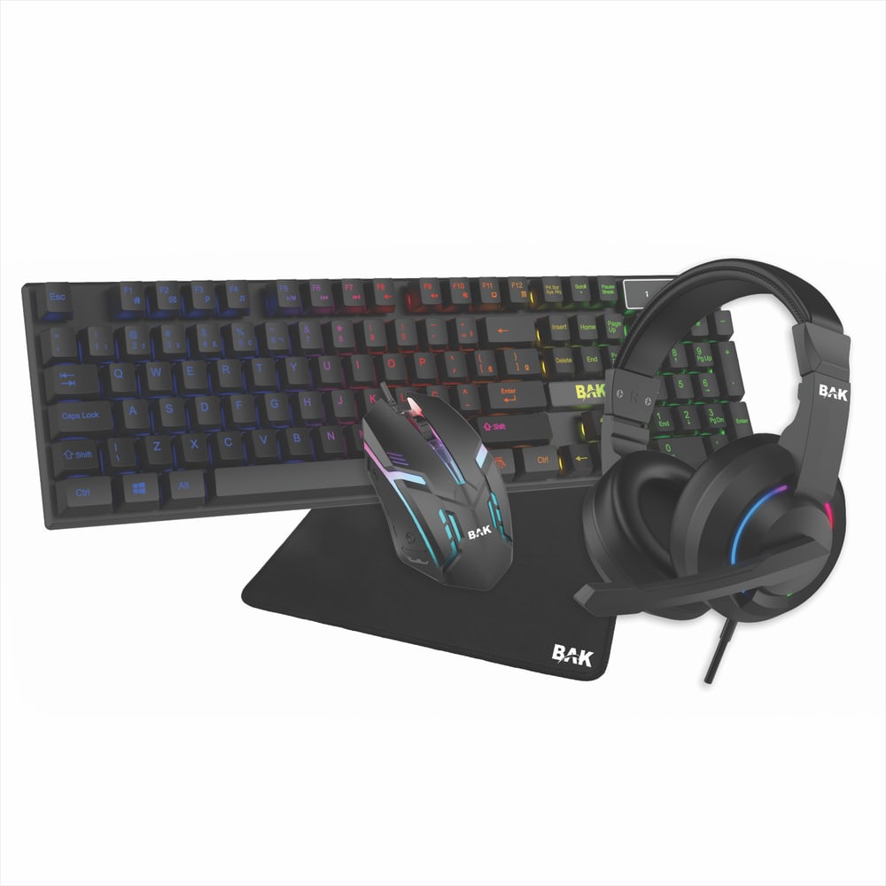 Kit Gamer BAK 4 em 1 RGB com Teclado, Mouse, Fone e Mouse Pad
