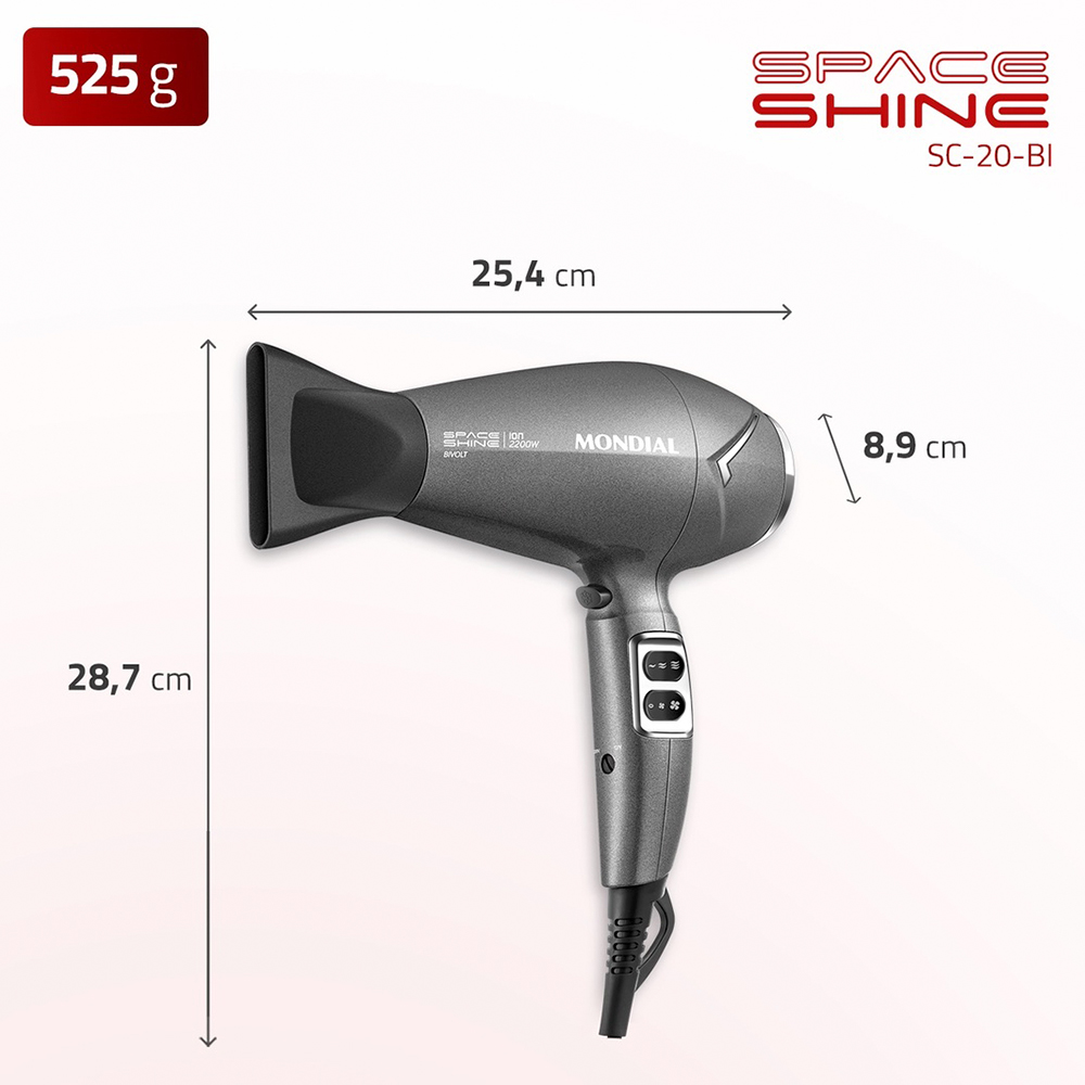 Secador de Cabelo Mondial Space Shine Tourmaline 2100W