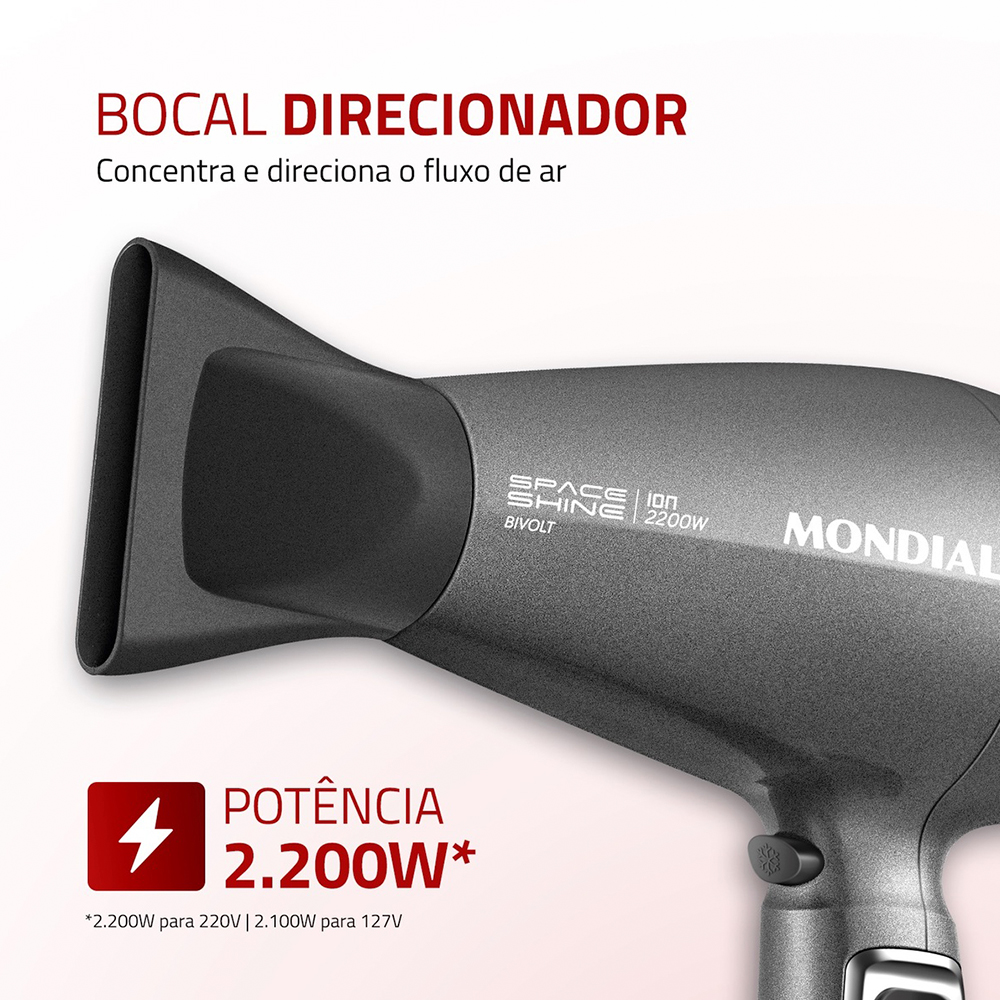 Secador de Cabelo Mondial Space Shine Tourmaline 2100W