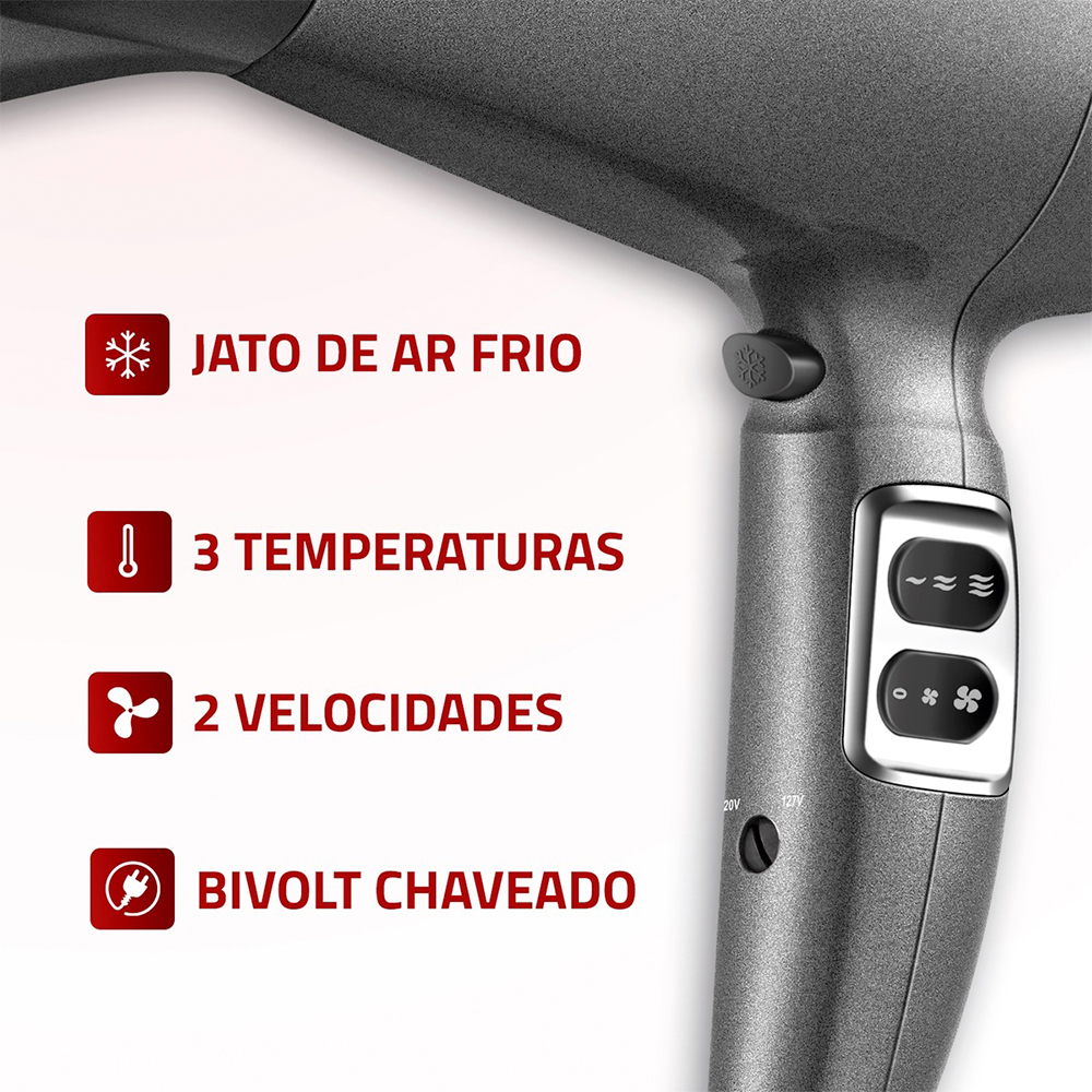 Secador de Cabelo Mondial Space Shine Tourmaline 2100W