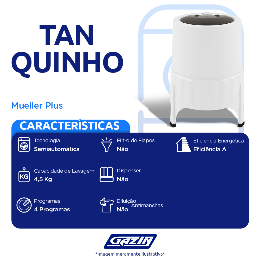 Tanquinho Mueller Plus 4,5kg Semiautomático Lavagem Rápida