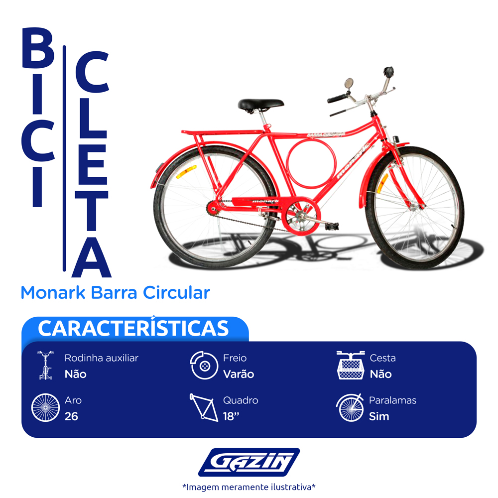 Bicicleta Aro 26 Monark Barra Circular Freio Varão