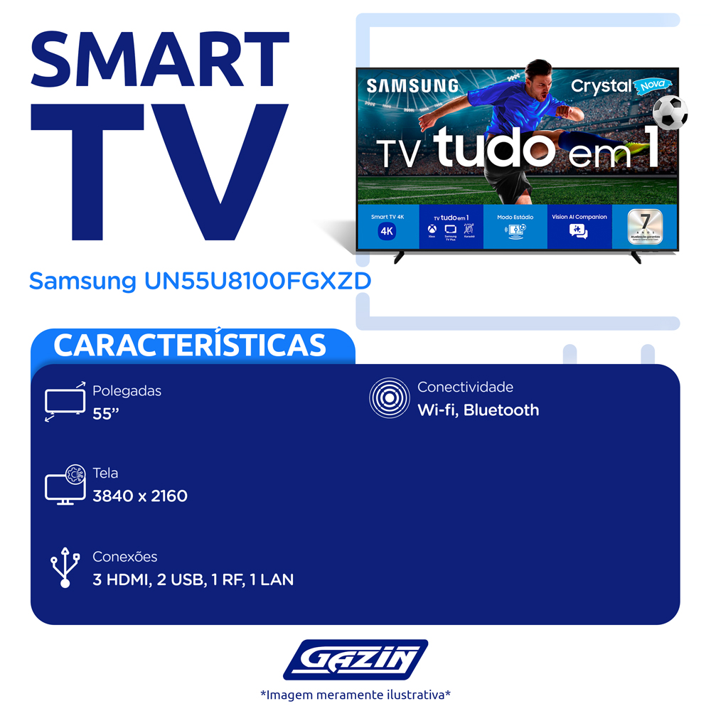 Smart TV Samsung LED 55” 4K UN55U8100FGXZD