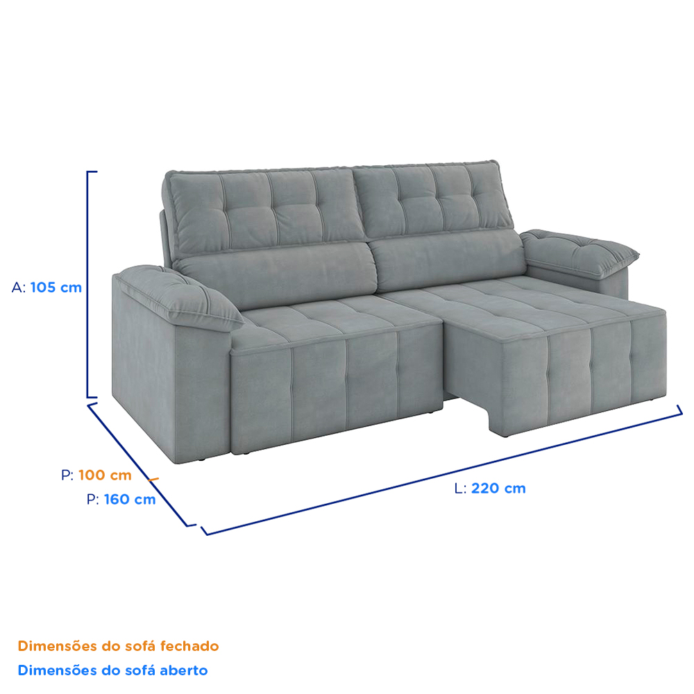 Sofá Retrátil e Reclinável 220 cm Santorini Besthouse