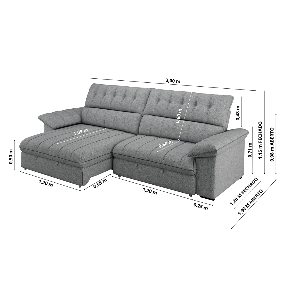 Sofá Retrátil e Reclinável 300cm Besthouse Torino