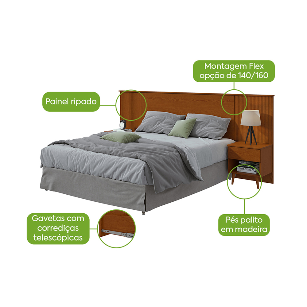 Cabeceira Casal Extensiva 259cm Like Lopas