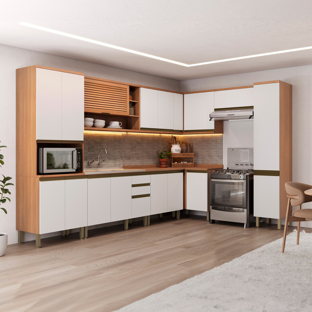 Cozinha Modulada 9 Peças 17 Portas 3 Gaveta Macadamia Telasul