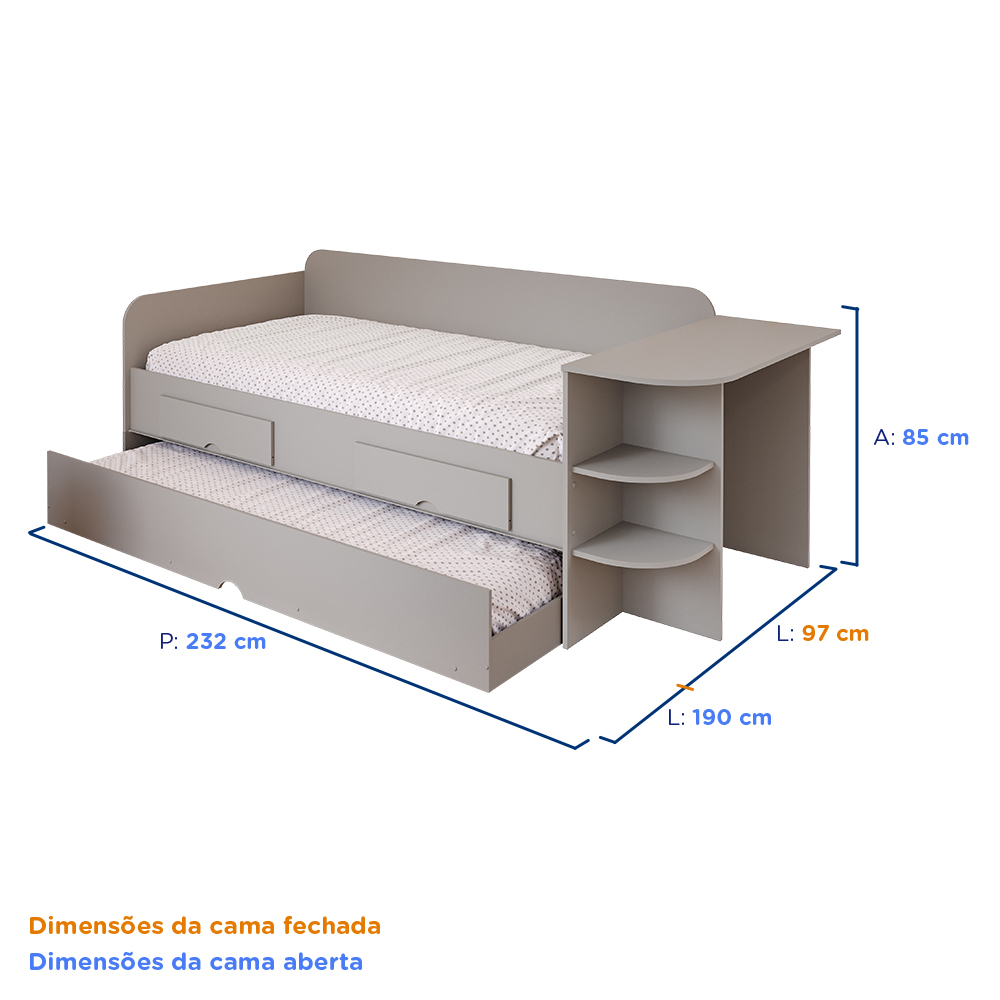 Sofá Cama Cimol Bibox Helena MDF com Escrivaninha