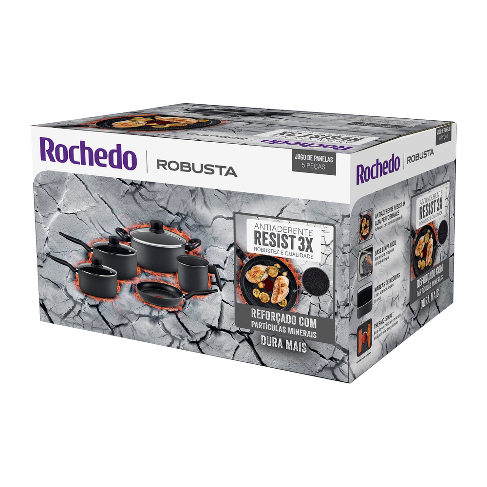 Jogo de Panelas Rochedo Antiaderente 5 Peças Robusta