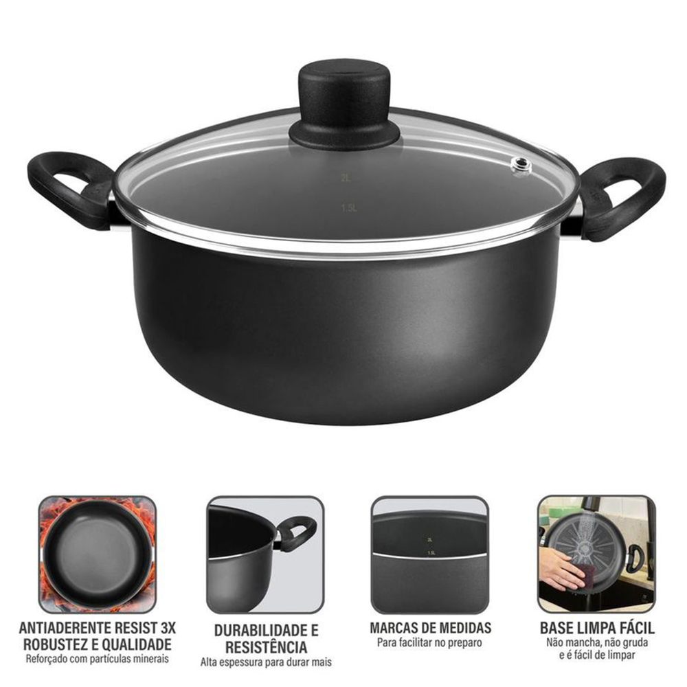 Caçarola Robusta Rochedo 4,6L 24cm Antiaderente