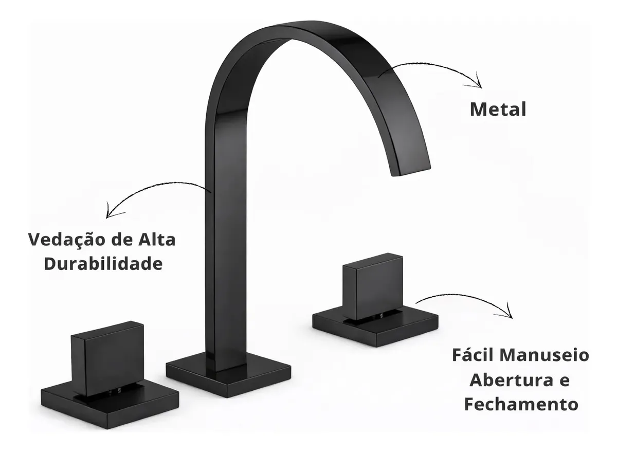 Torneira De Luxo  Sollux Slim Bicomando, Preta Fosca