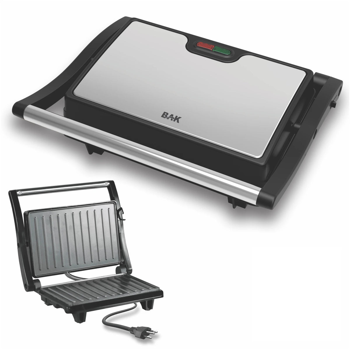 Mini Grill e Sanduicheira Elétrica BAK 2 em 1 - Inox