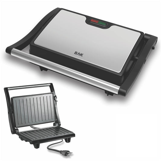 Mini Grill e Sanduicheira Elétrica BAK 2 em 1 - Inox